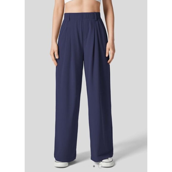 Halara Breezeful High Waisted Wide Leg Flowy Palazzo Pants sz Small Navy Blue Si - Picture 1 of 8